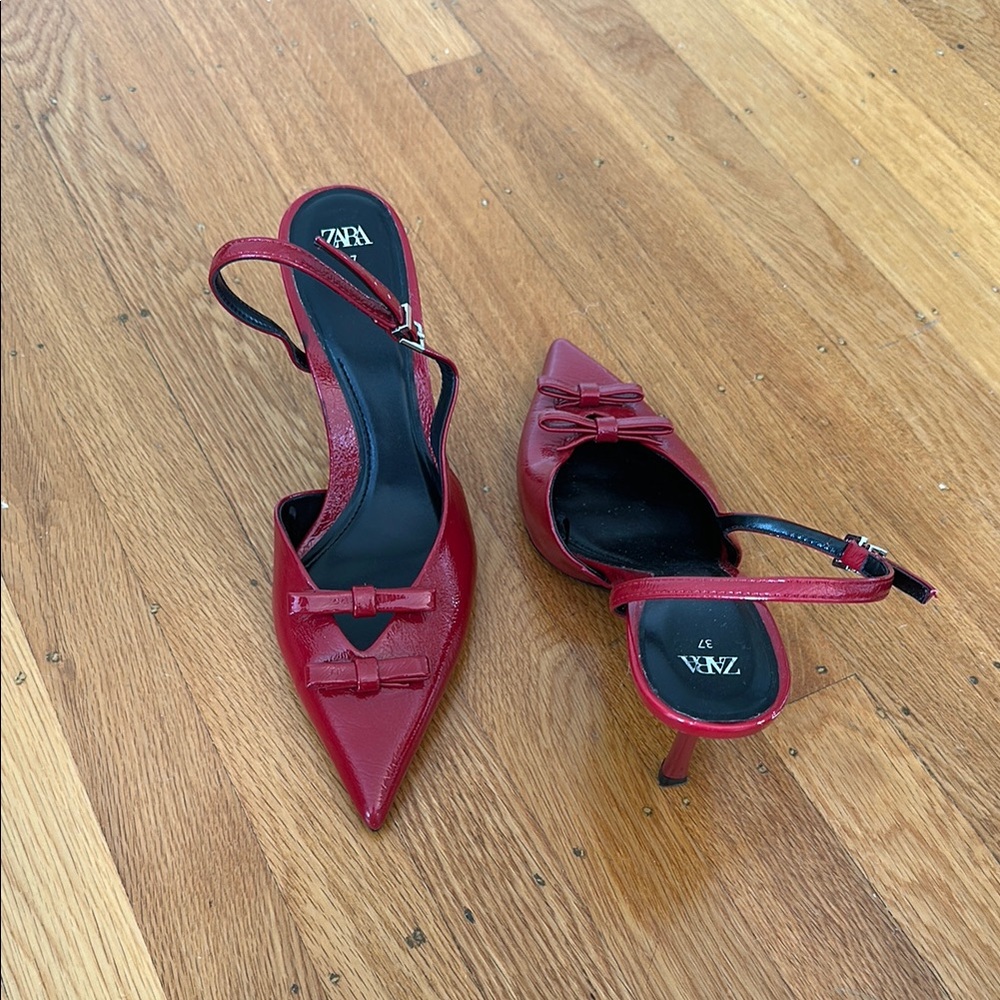 Zara Red Elegant Pointed Toe Heels